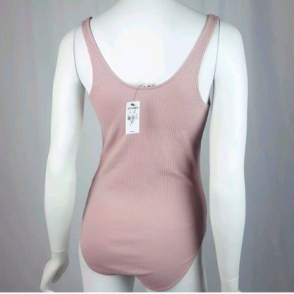 NWT Express Womens Size Small Pale Pink Ribbed Caged Front Sleeveless Bodysuit - Picture 5 of 6